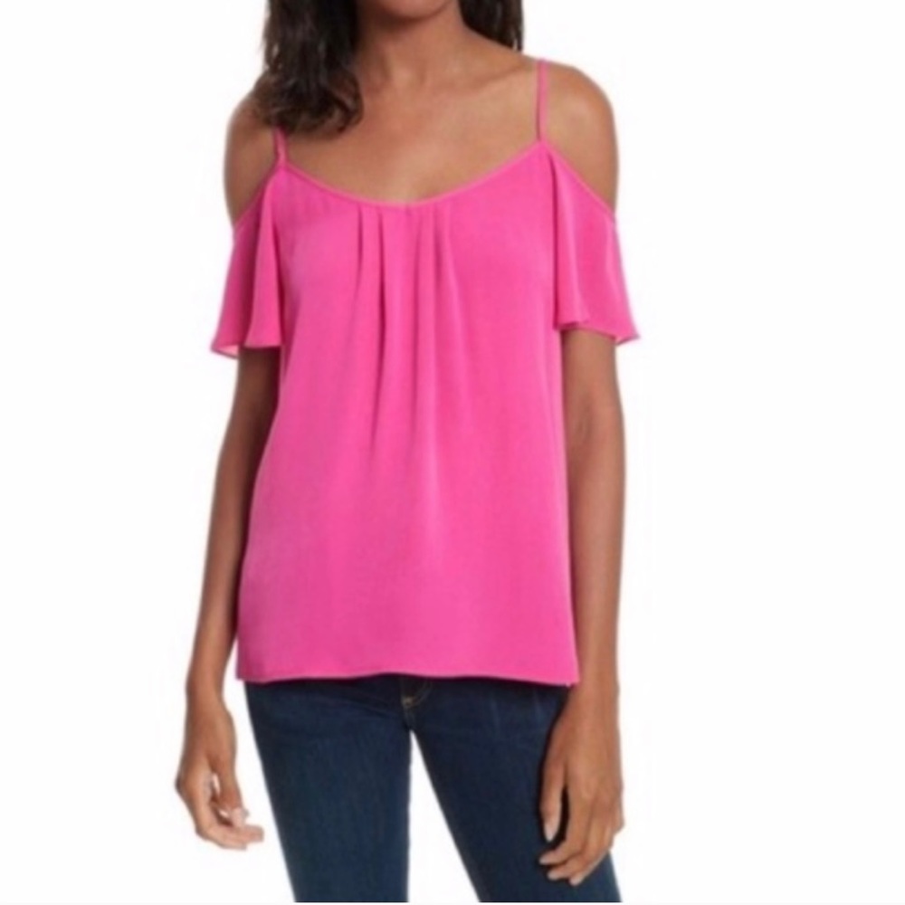 Joie Adorlee Silk Cold Shoulder Blouse/top/shirt Pop Pink M